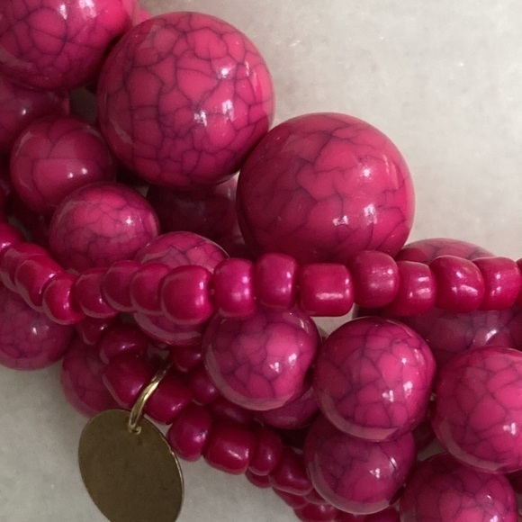 Pink Gold Collar Chunky Beaded Bohemian Artsy Festival Statement Fun Necklace - Picture 12 of 16